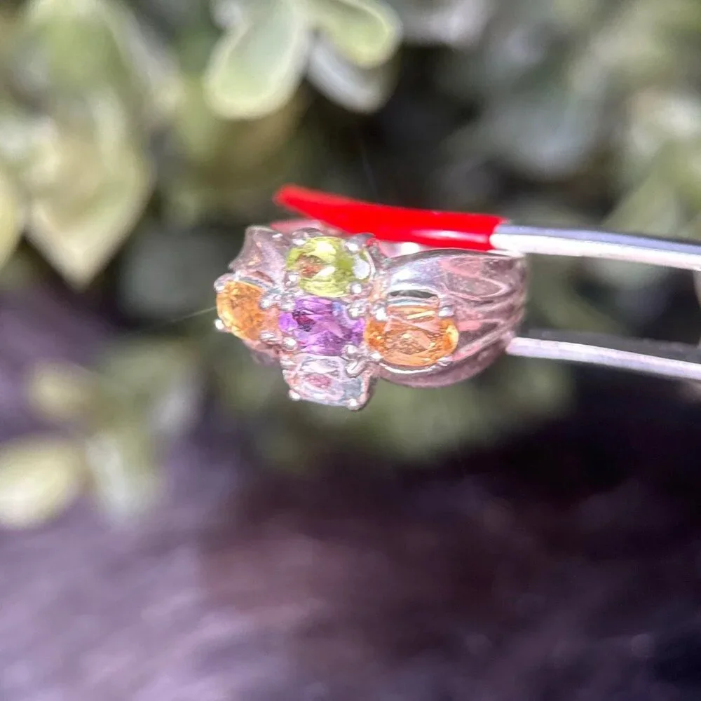 925 Silver 5-Multicolor‎ Stones Ring
